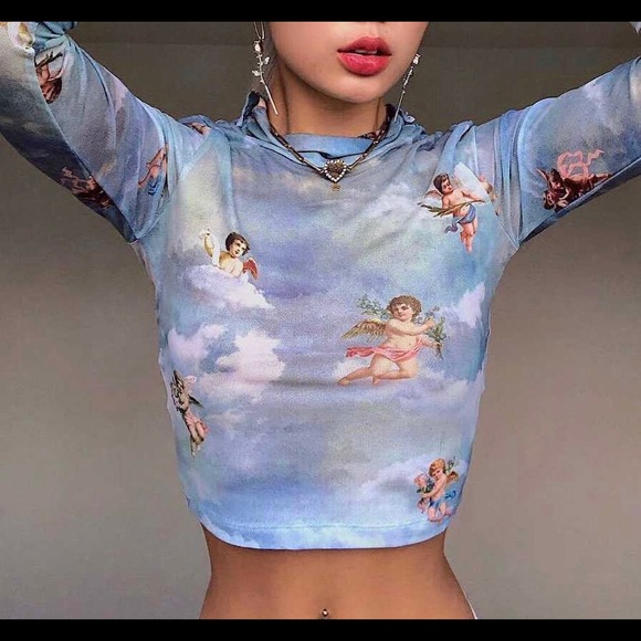 Black and Blue sheer mesh cherub crop tops - Picture 3 of 4
